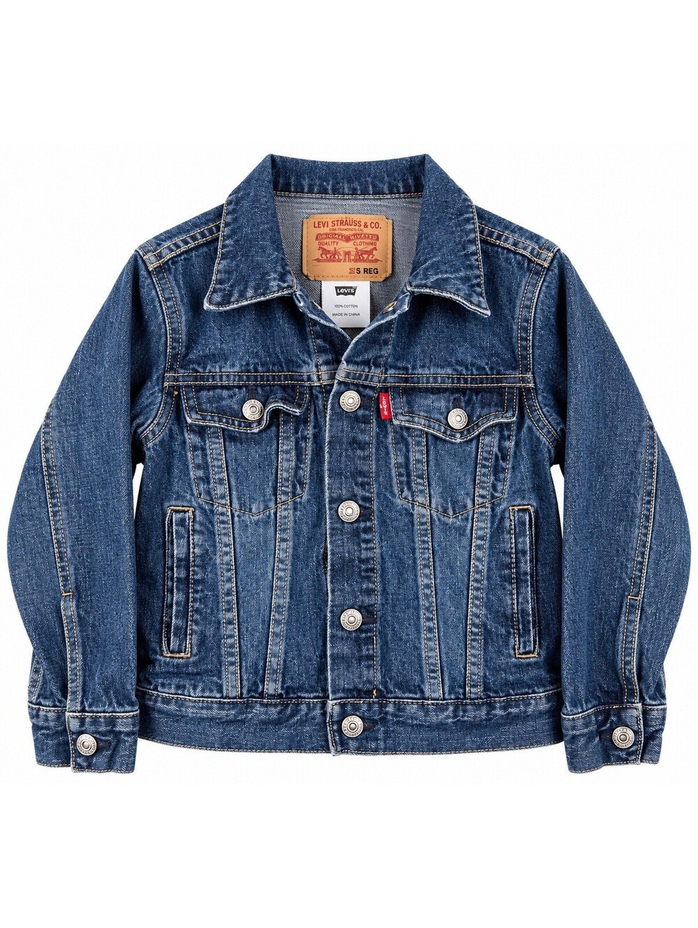 Levi’s Kids Size 5T Denim Trucker Jacket Blue Jean Red Tab Unisex 100% Cotton